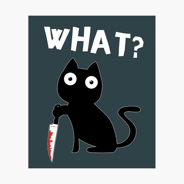 Ảnh mèo cầm dao chibi màu đen nền xanh dương