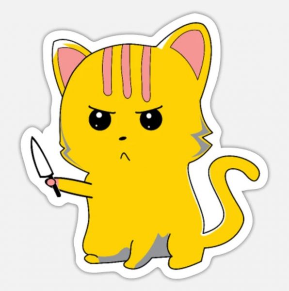 hình mèo cầm dao lông vàng chibi